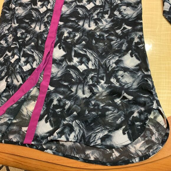 Kenneth Cole Long-sleeved Colorblock Blouse tunic Large 10 Collar Pink Black - Picture 12 of 13